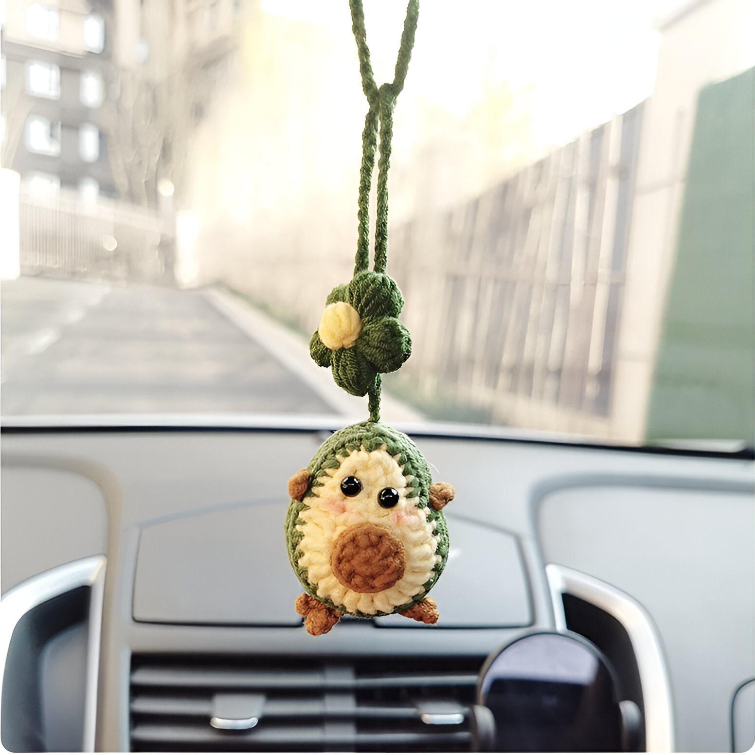 Crochet Plants Cute Cars Decor Interior Rear View Mirror Kawaii Car