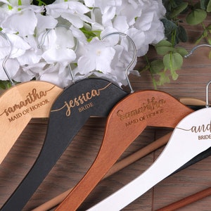 Personalized Bridesmaid Hangers, Wooden Engraved Hanger, Wedding Hanger for Bridesmaids, Wedding Dress Hanger, Custom Bridal Hanger