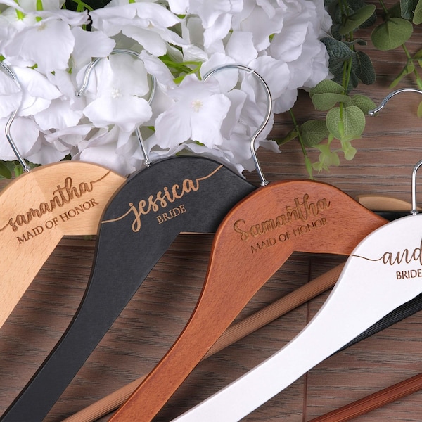 Personalized Bridesmaid Hangers, Wooden Engraved Hanger, Wedding Hanger for Bridesmaids, Wedding Dress Hanger, Custom Bridal Hanger