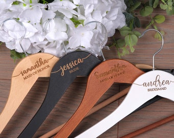 Personalized Bridesmaid Hangers, Wooden Engraved Hanger, Wedding Hanger for Bridesmaids, Wedding Dress Hanger, Custom Bridal Hanger