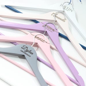 Personalized Bridesmaid Hangers, Wedding Hanger Gifts, Engraved Wooden Hanger, Custom Wedding Hangers, Colored Wooden Hanger, Groom Hanger