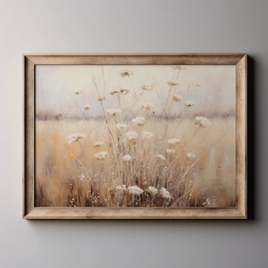 Printable wildflower vintage painting, landscape art print, digital download, wall art, home decor