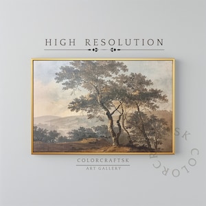 PRINTABLE Vintage Tree Painting, Landscape Antique Wall Art, Tree Print Art, Vintage Art, Country Landscape Painting, Farmhouse Wall Art