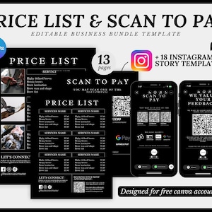 Modèle de liste de prix de 31 PAGES, Scan to Pay, Scan QR, Business Bundle, Petite entreprise, Modifiable, Imprimable, Story Instagram, Téléchargement immédiat