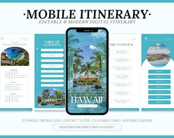 Bewerkbare sjabloon reisroute, Instant Download, Hawaï dagelijks reisplan, Hawaï digitaal reisplan Canva-sjabloon, zomerreizen