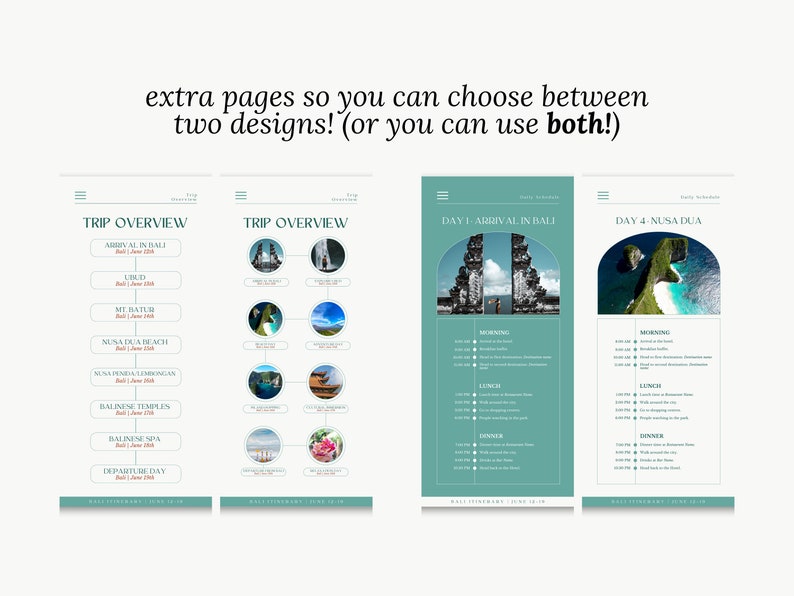 Editable Travel Itinerary Template, Instant Download, Bali Daily Travel ...