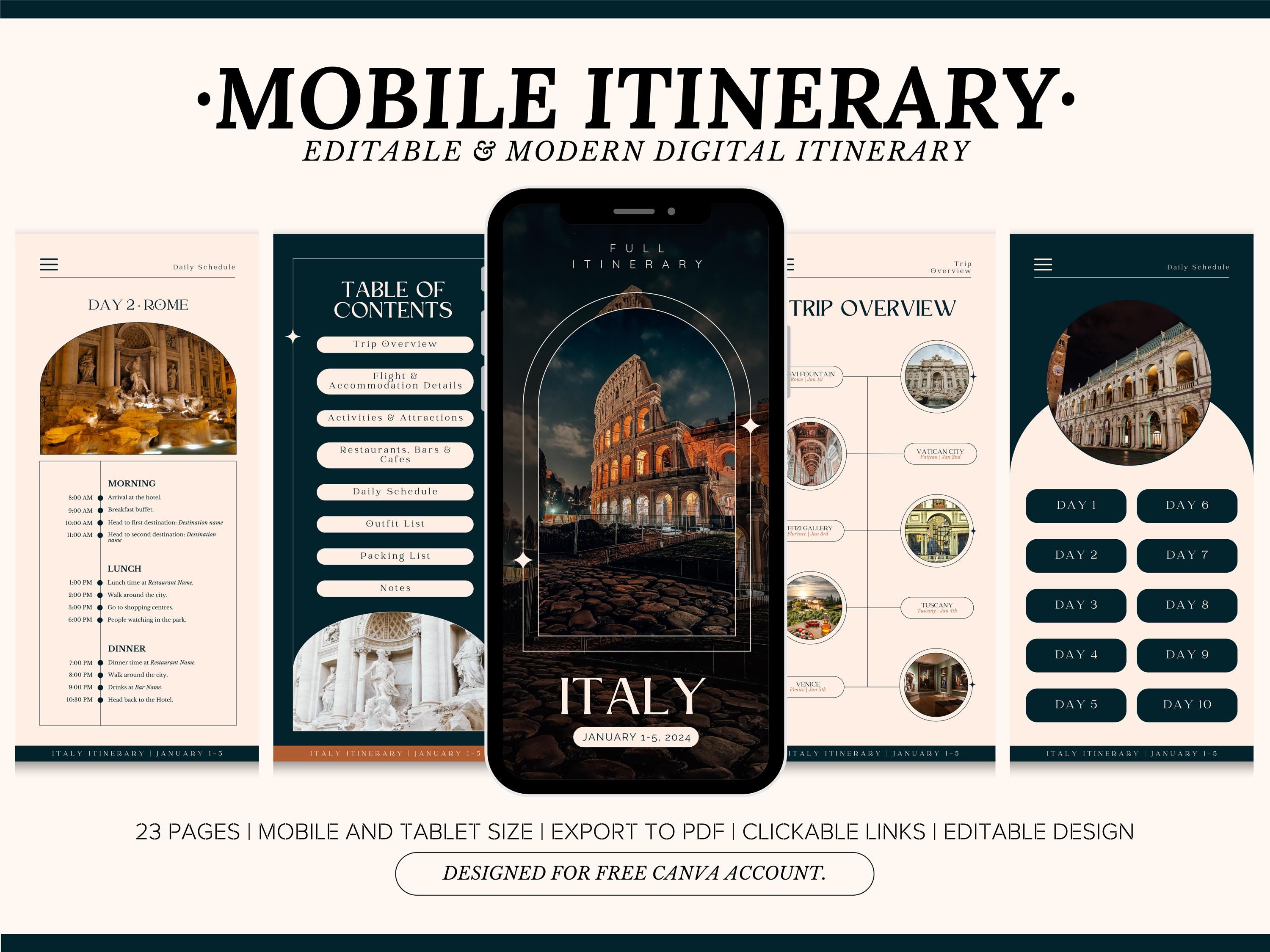 Editable Travel Itinerary Template, Instant Download, Italy Daily ...