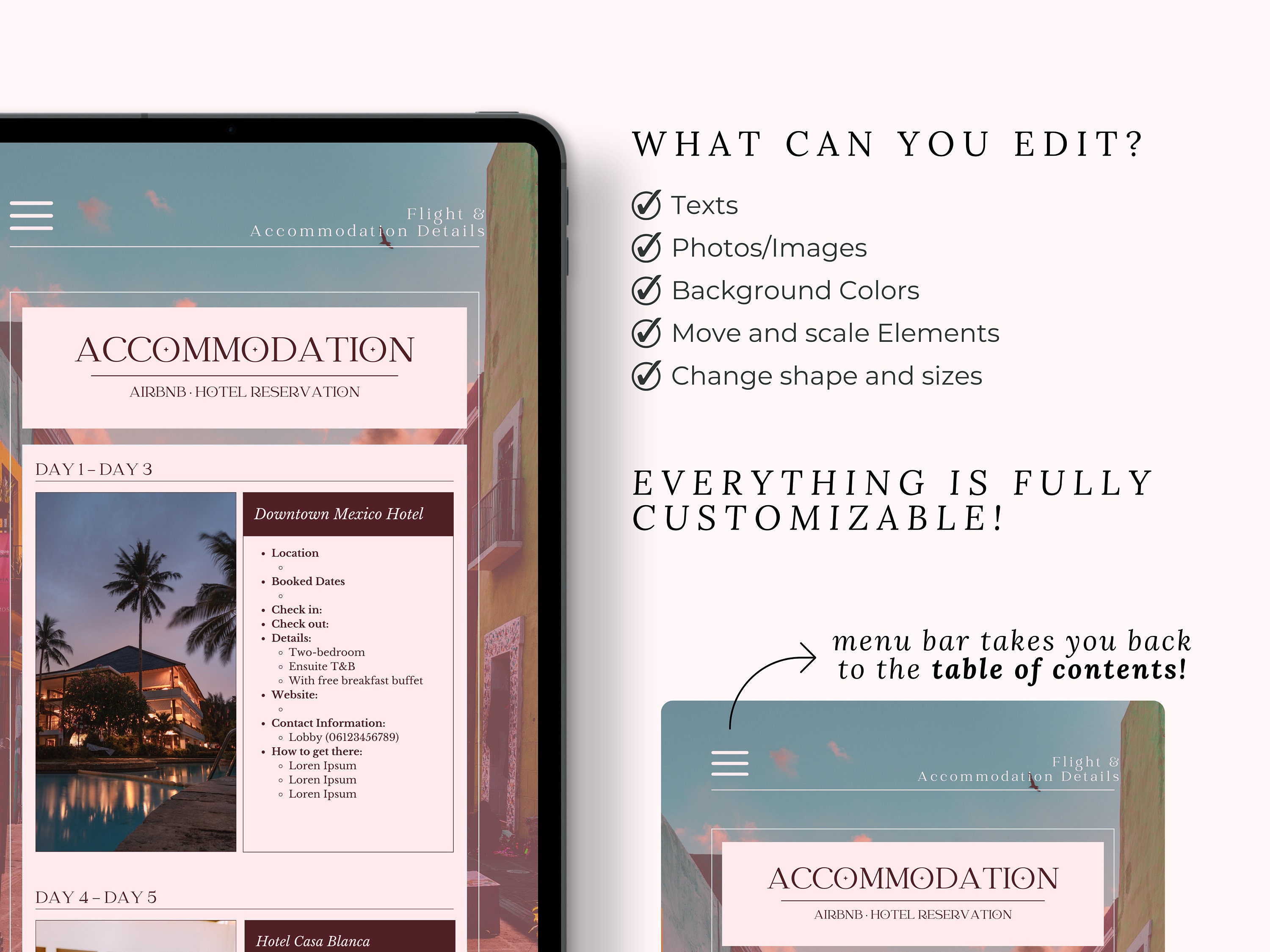 Editable Travel Itinerary Template, Instant Download, Mexico Daily ...