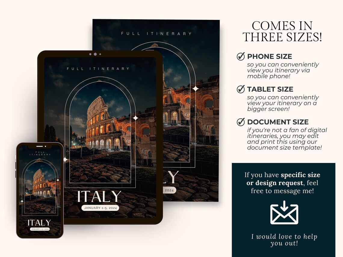 Editable Travel Itinerary Template, Instant Download, Italy Daily Travel Itinerary With Freebie ...