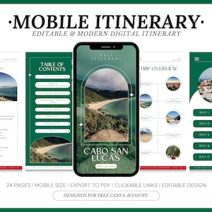 Editable Travel Itinerary Template, Instant Download, Cabo Daily Travel Itinerary, Cabo San Lucas Digital Travel Itinerary Canva Template