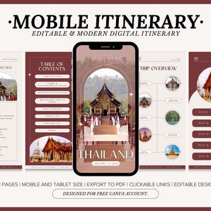Bearbeitbare Reiseplanvorlage, sofortiger Download, täglicher Thailand-Reiseplan mit Freebie, digitale Reiseplan-Vorlage