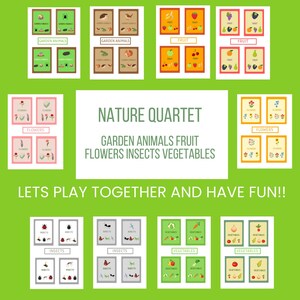 Quartet card game about nature, printable download, easy to fabricate, who's got the first quartet!