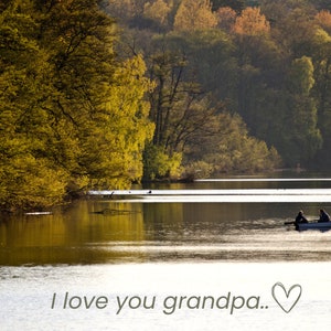 Printable card, two people in a boat on the lake, grandfather in a boat, sympathy card, loss of a friend