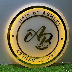 Enseigne de logo d'entreprise ronde 3D, Enseigne d'entreprise acrylique personnalisée, Enseigne murale pour salon de beauté, Enseigne de logo d'entreprise ronde en acrylique dépoli
