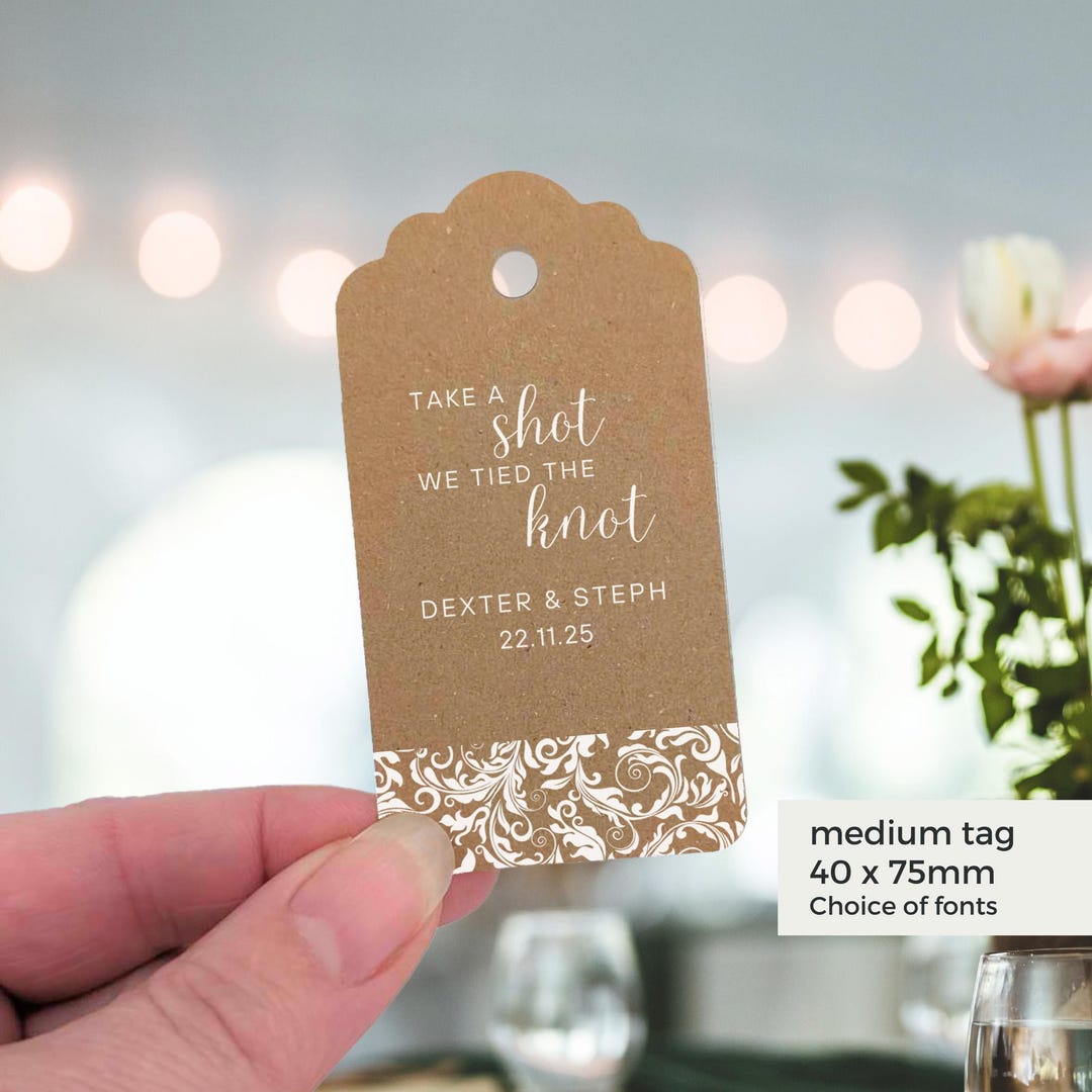 Take a Shot Personalised Wedding Favour Tags, Recycled Kraft Tags With ...
