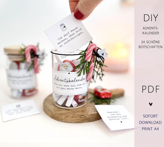 Printable Advent Calendar to Go — DIY Gift in a Jar PDF Self-Care