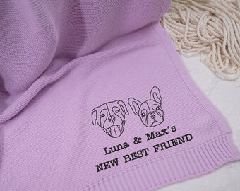 Embroidered Baby New Best Friend Blanket, Custom Dog Line Art For Baby Blanket, Baby & Pet Blanket, Newborn Gifts, Baby Gift