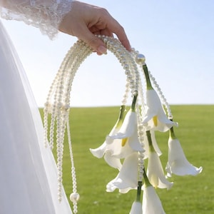 Calla Lelie Parel Kunstmatig Bruidsboeket Verstelbare Draadsteel Faux Bridal Handheld Bloemcadeau