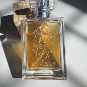 Flacone di profumo personalizzato con incisione: design floreale, iniziali e data personalizzate