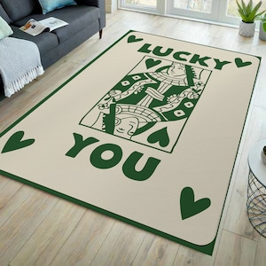 Tappeto con carte da gioco, tappeto con carte fortunate, tappeto verde, decorazione con carte verdi, poster con carte da gioco, tappeto decorativo, regalo per lei, tappeto moderno, tappeto divertente