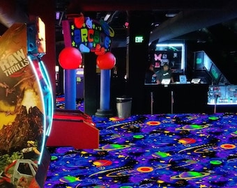 Alfombra arcade, alfombra espacial, alfombra de sala de juegos, alfombra de galaxia, alfombra de área divertida, decoración de arcade, alfombra de jugador, alfombra de sala de juegos, decoración de sala de juegos, alfombra de arcade
