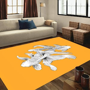 Koi fish art rug, koi fish figure rug, fish decor, koi fish print rug, fish pattern rug, carp fish rug, home decor, decorative rug