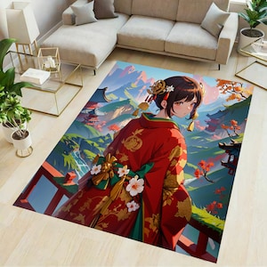 Japanischer Teppich, japanischer Kulturteppich, Anime-Teppich, Anime-Mädchenteppich, Anime-Mädchenteppich, Anime-Thementeppich, Japan-Thementeppich, Geschenk für Mädchen