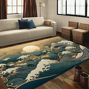 Alfombra ondulada japonesa, alfombra ondulada, alfombra japonesa, decoración del hogar, alfombra decorativa, alfombra minimalista, alfombra artística japonesa, alfombra lunar, alfombra con estampado lunar