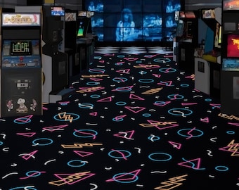 Alfombra arcade, alfombra de sala de juegos, alfombra de bolera, decoración de arcade, alfombra de jugador, alfombra de sala de juegos, decoración de sala de juegos, alfombra de lasertag