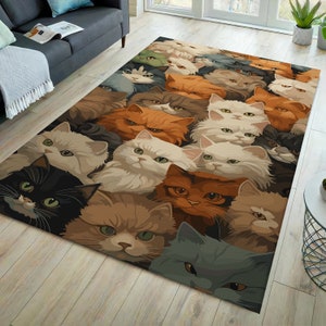 Cat rug, animal rug, cat themed rug, animal themed rug, modern rug, colorful cat rug, colorful rug, animal pattern rug, cat pattern rug
