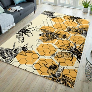 Bee rug, honey theme rug, bee art rug, animal pattern rug, honey pattern rug, bee theme rug, animal rug, bee print rug