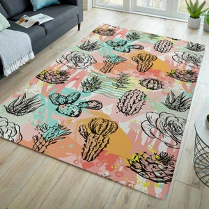 Cactus rug, colorful rug, cartoon rug, cactus carpet, cactus pattern rug, cactus themed rug, home decor, cactus decor