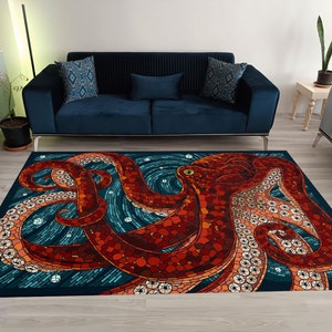 Mosaic octopus rug, octopus rug, octopus carpet, octopus print, octopus decor, animal rug, animal carpet, animal decor, decorative rug,