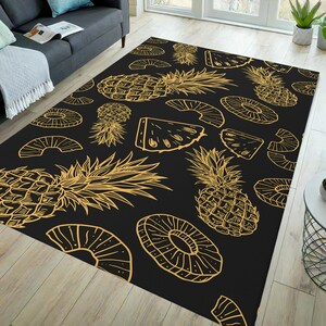 Pineapple rug, gold rug, fruit rug, kitchen rug, area rug, modern rug, fruit art rug, modern art rug