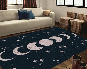 Moon phases rug, moon rug, full moon rug, moon decor, sky rug, home decor, decorative rug, modern rug, star rug, moon pattern rug
