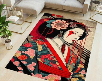 Geisha rug, japan culture rug, anime rug, anime girl rug, anime girl themed rug, anime themed rug, japan themed rug, woman figure rug