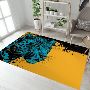 Tiger rug, leopard rug, cheetah rug, colorful animal rug, blue tiger rug, cheetah pattern rug, cheetah decor, home decor rug, decorative rug