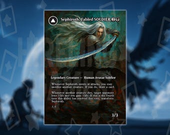 Sephiroth, Fabled Soldier - double-sided - Full Borderless Custom Art MTG Proxy FINAL FANTASY