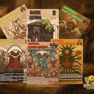 6x Tarjetas Proxy del Comandante Lil Phyrexia - Arte alternativo Chibi - Mondrak, Norn, Alteryx, Ritual Oscuro, Solphim, Zopandrel