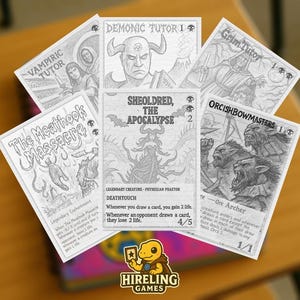 6+ Black Staples Proxy Cards - Notebook Sketch alternatieve kunst - Demonic, Grim, Vampiric Tutor, Sheoldred the Apocalypse, Bowmasters, Meathook