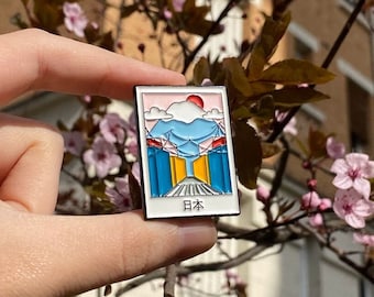 Japanese Street with Mount Fuji Soft Enamel Pin