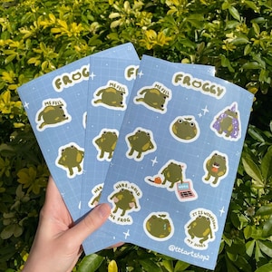 Bonitas pegatinas de rana, hoja de pegatinas, vinilo impermeable de dibujos animados troquelados