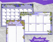 Set of printable planners, daily, weekly and montyly planner, Art Nouveau, botanical, hand drawn