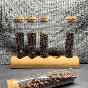 Coffee - Single Dose Test Tube Station - Storage made of high-quality oak wood - 1-5 glasses - up to 25g beans per glass