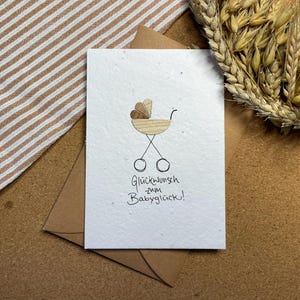 Saatpapier Babykarte - Baby Glückwunschkarte mit Blumensamen - Echtholz Motiv - A6