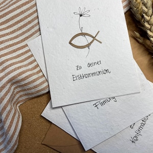 einpflanzbare Glückwunschkarte aus Samenpapier - Kommunion - Firmung - Konfimation - 3D Effekt mit Echtholzfurnier - A6