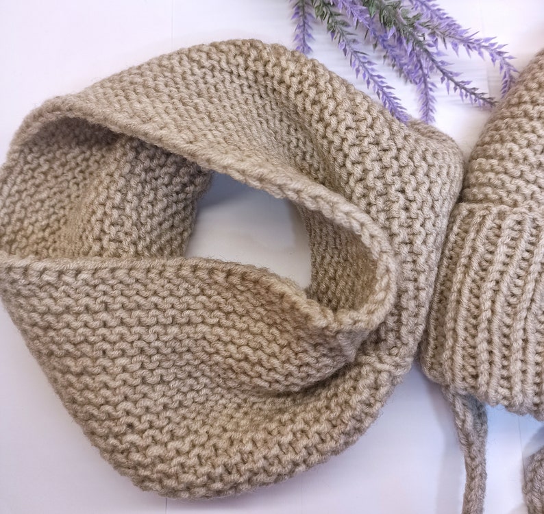 Wool Baby Hat, Unisex Hat and Cowl Set, Toddler Winter Beanie, Pom Pom Baby Hat, Handknit Beanie