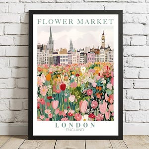 Stampa del mercato dei fiori di Londra: arte botanica moderna da viaggio