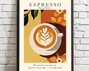 Italian Espresso Art Print: Retro Coffee Poster, Kitchen Decor