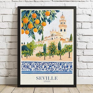 Lámina artística de Sevilla: Póster de viaje por la España mediterránea, decoración europea para el hogar